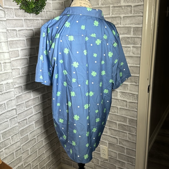 Men's Blue button up Shirt with Green Clovers & dots - Picture 4 of 8